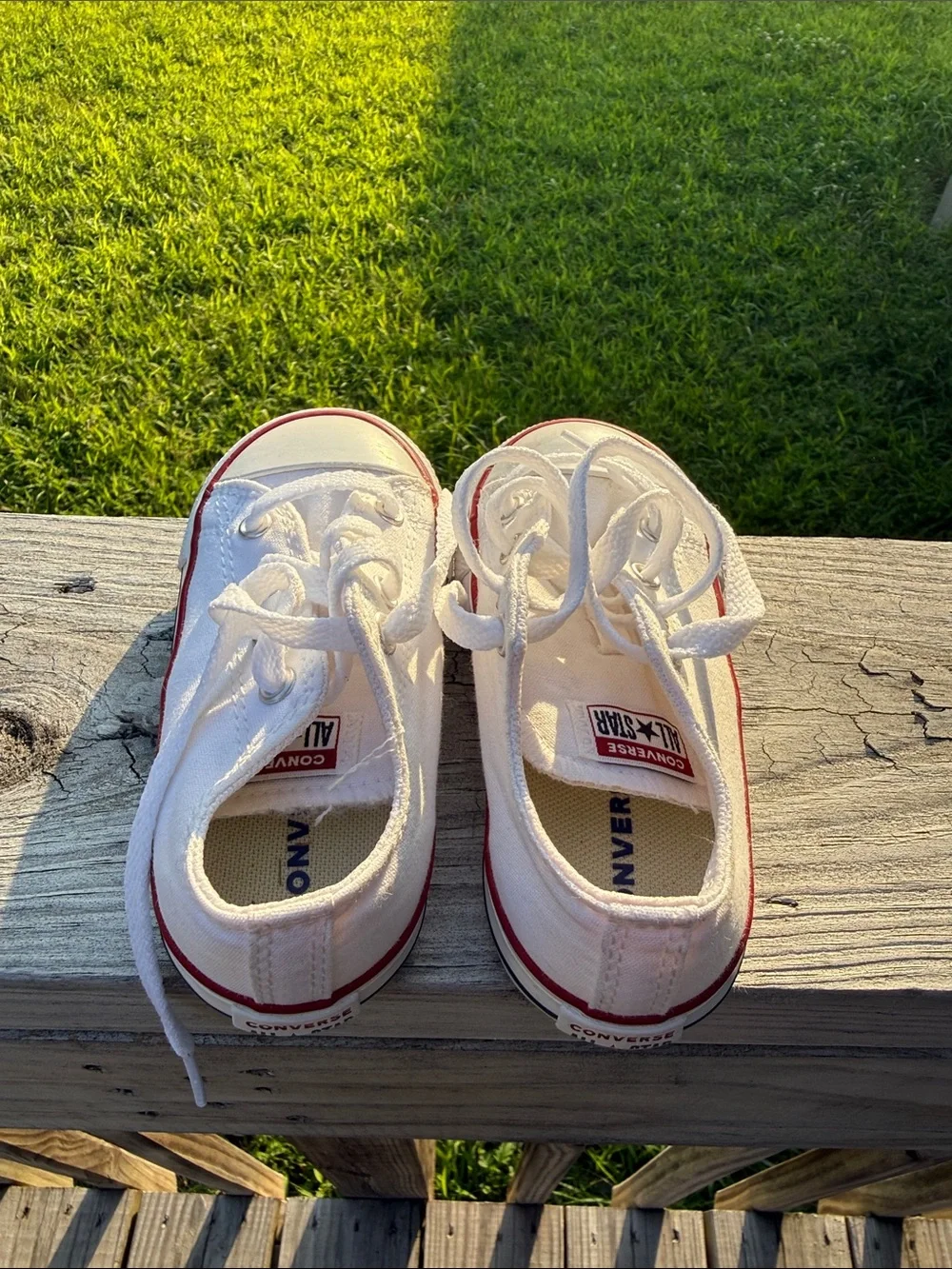 Converse White Low-Top Kids Sneakers with Red Trim